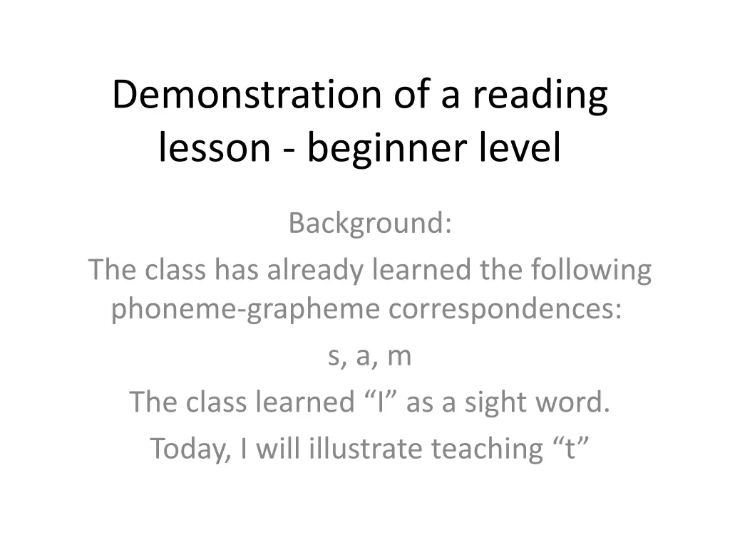 demonstration of a reading lesson beginner level