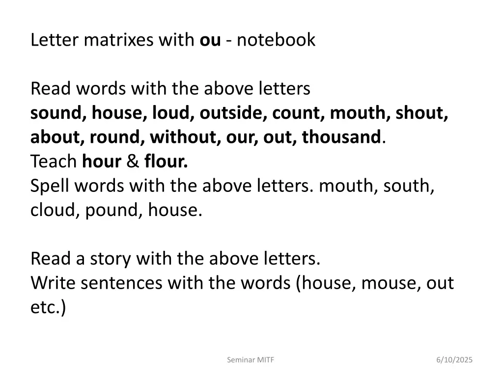 letter matrixes with ou notebook