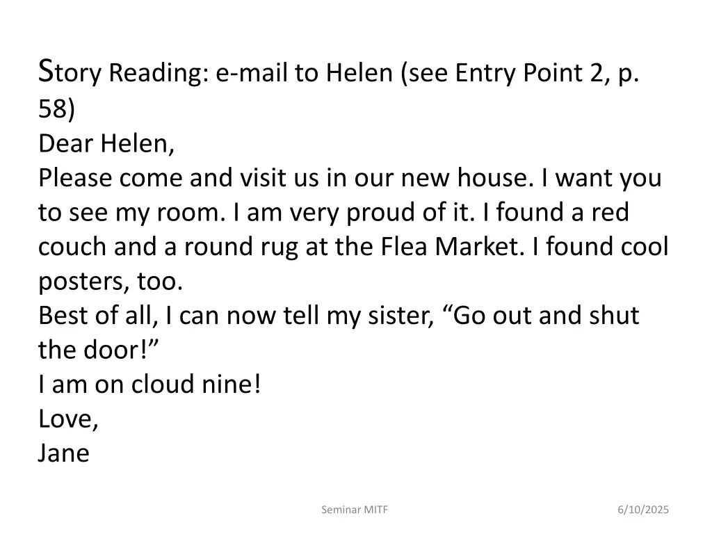 s tory reading e mail to helen see entry point