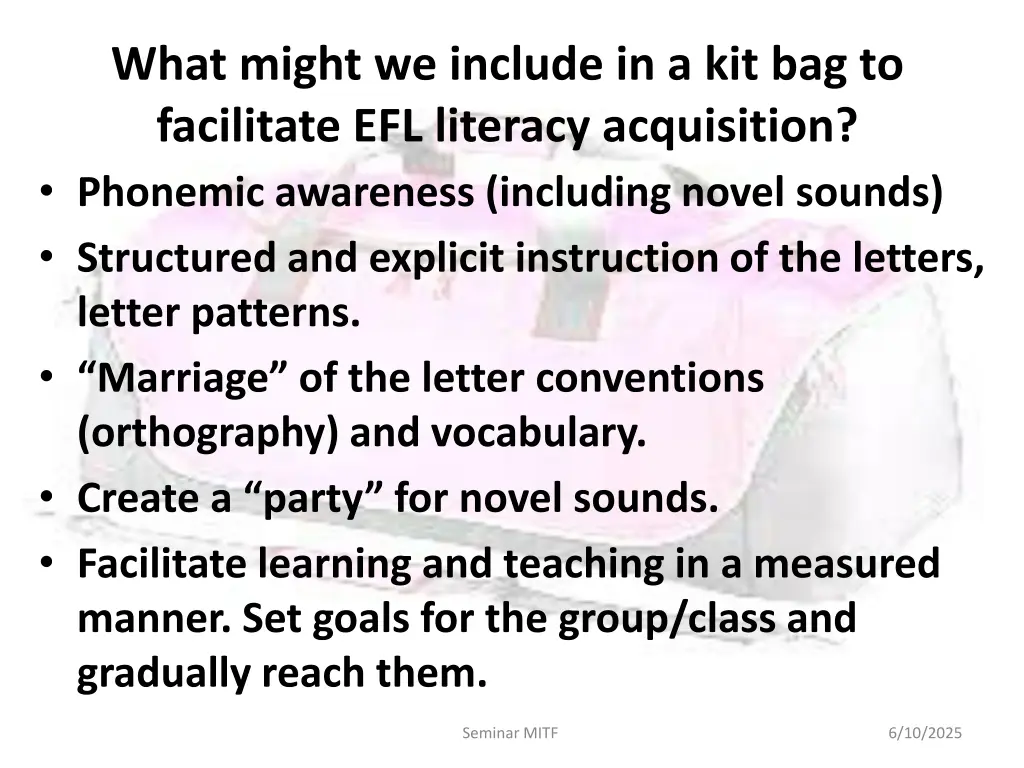 what might we include in a kit bag to facilitate
