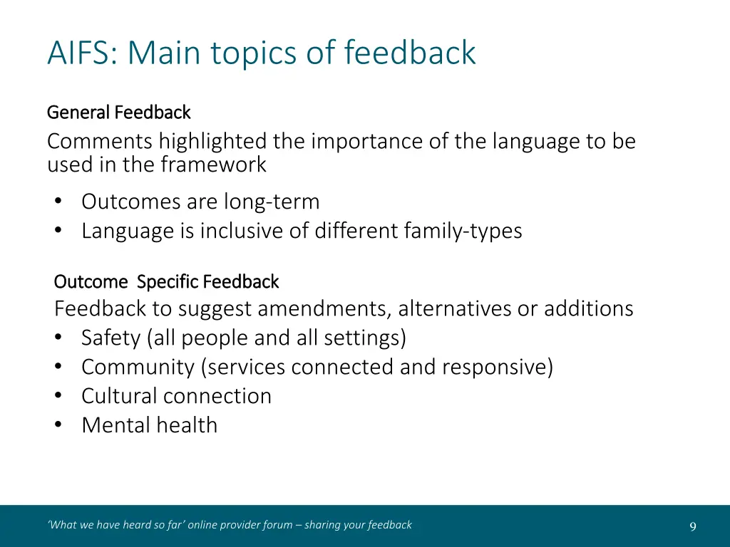 aifs main topics of feedback