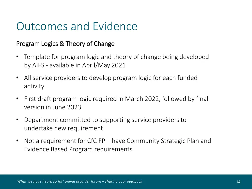 outcomes and evidence 2