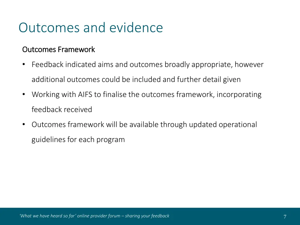 outcomes and evidence