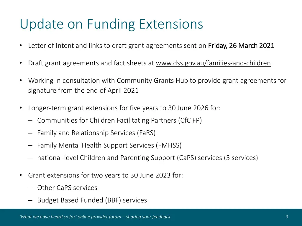 update on funding extensions