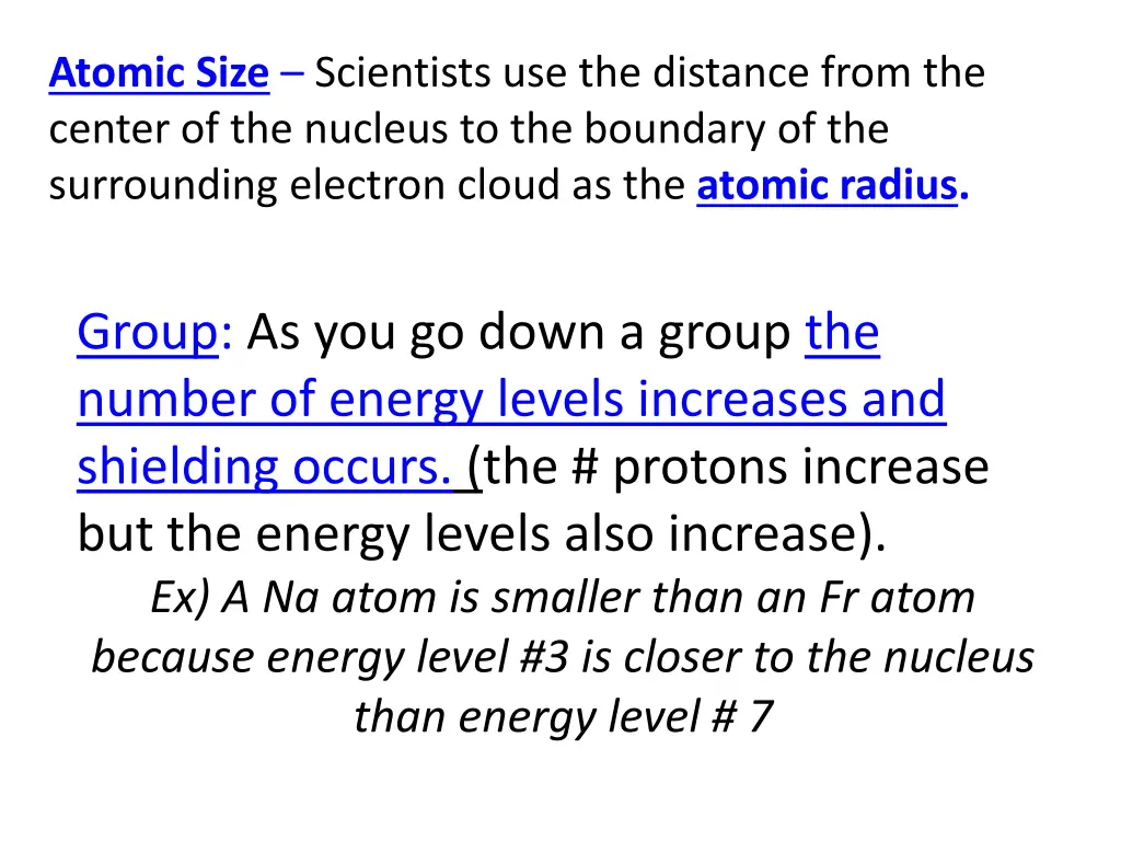 atomic size scientists use the distance from 1