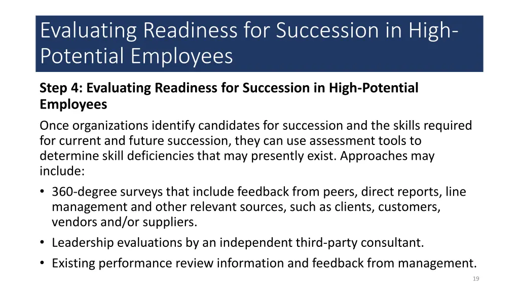 evaluating readiness for succession in high