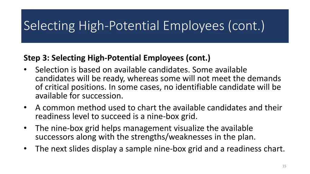 selecting high potential employees cont