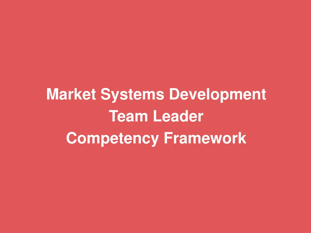 market systems development team leader competency