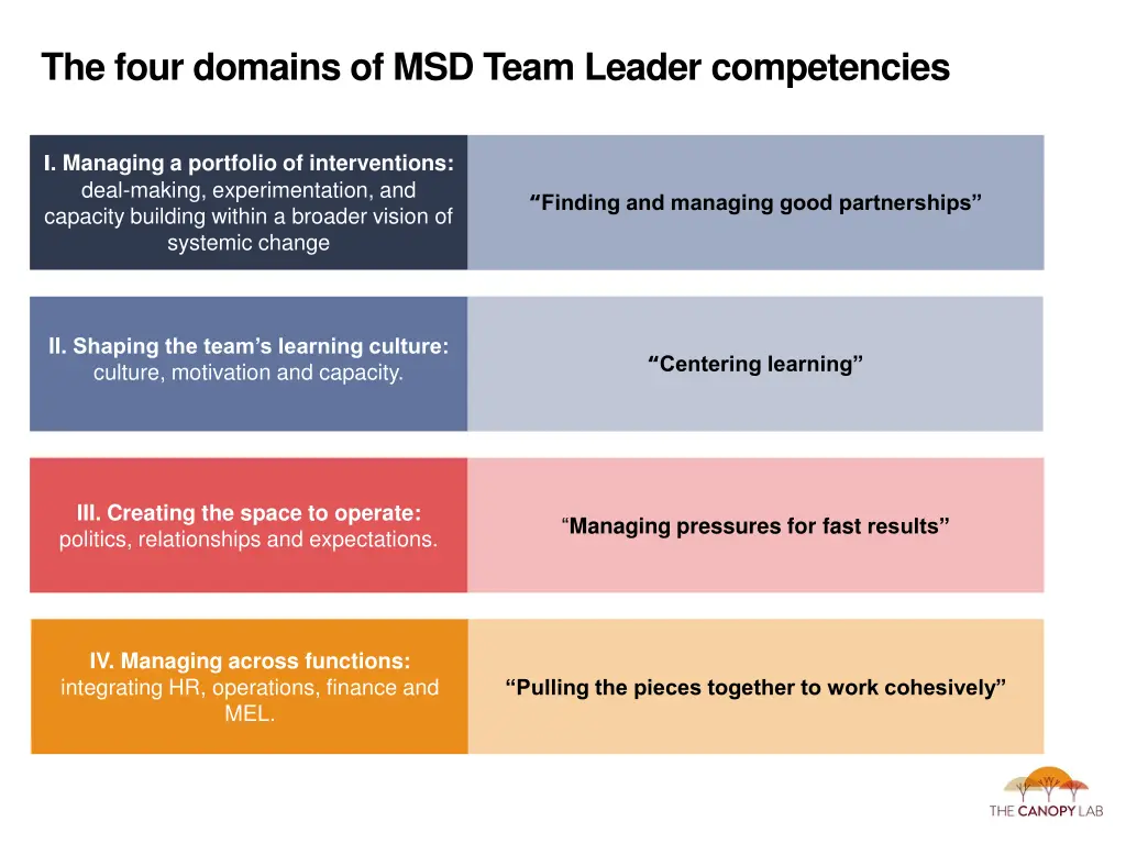 the four domains of msd team leader competencies