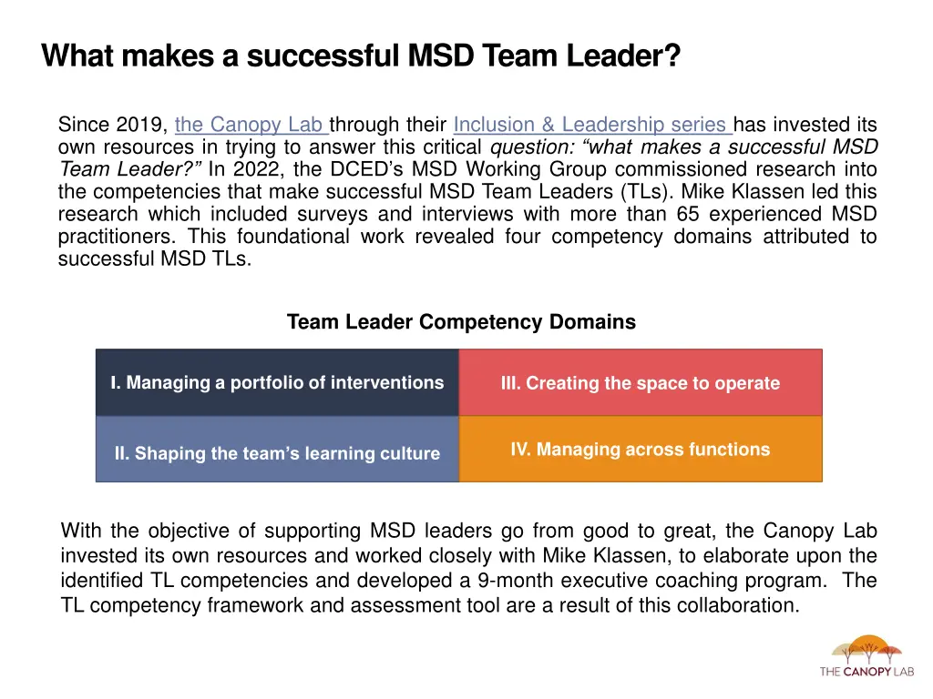 what makes a successful msd team leader