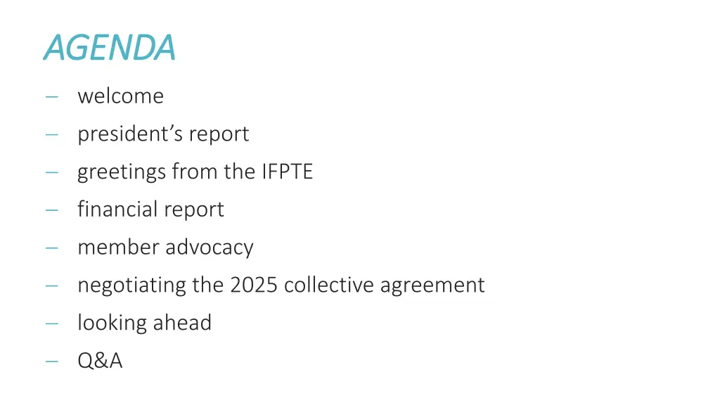 agenda agenda welcome president s report