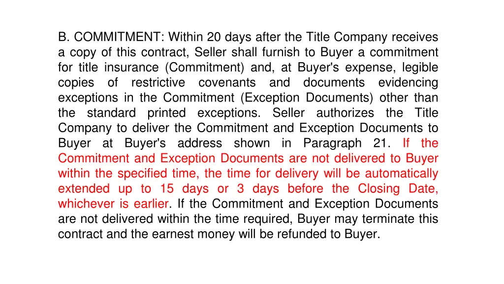 b commitment within 20 days after the title 2