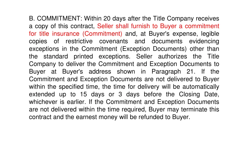 b commitment within 20 days after the title