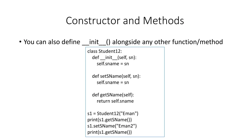 constructor and methods