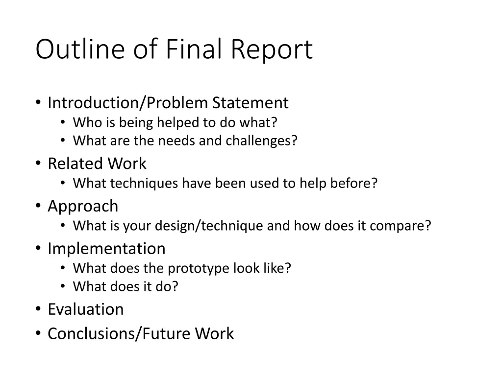 outline of final report