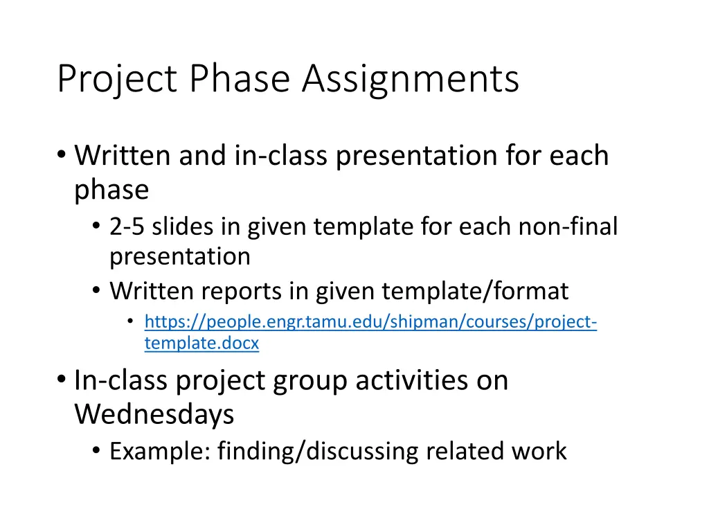 project phase assignments
