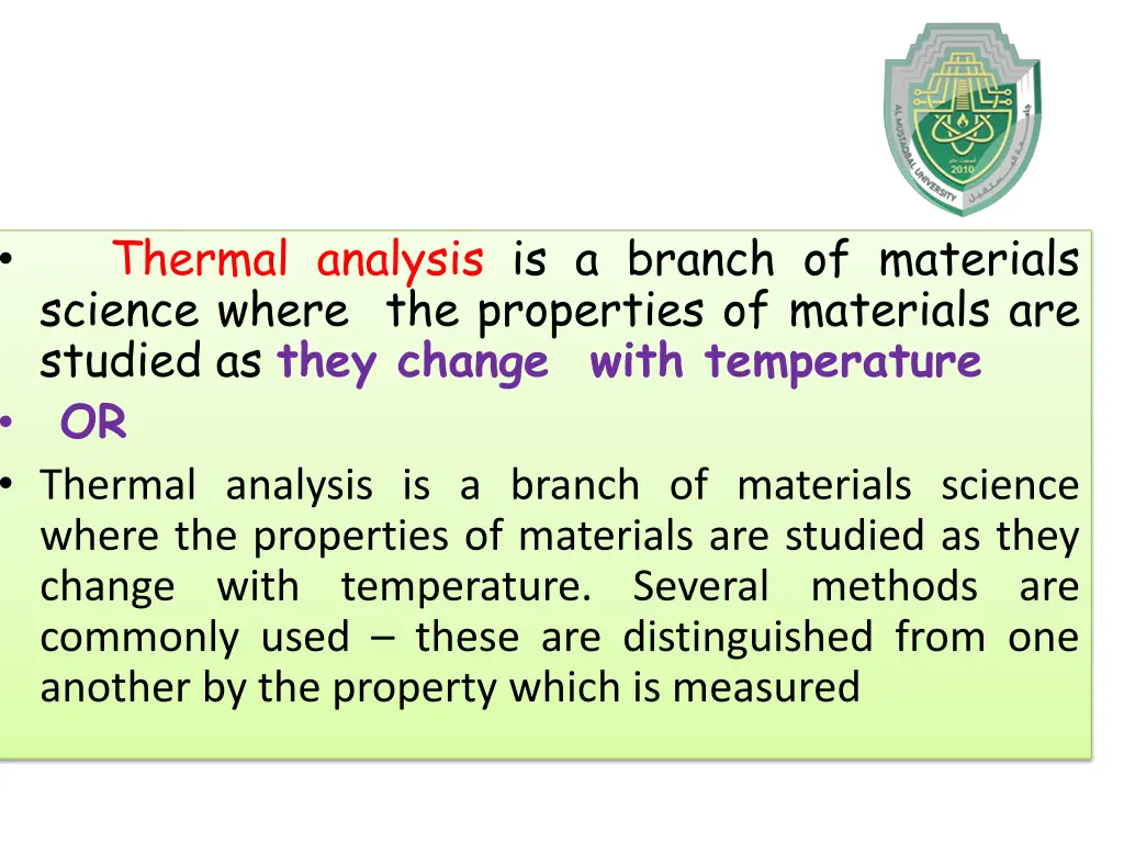 thermal analysis is a branch of materials science