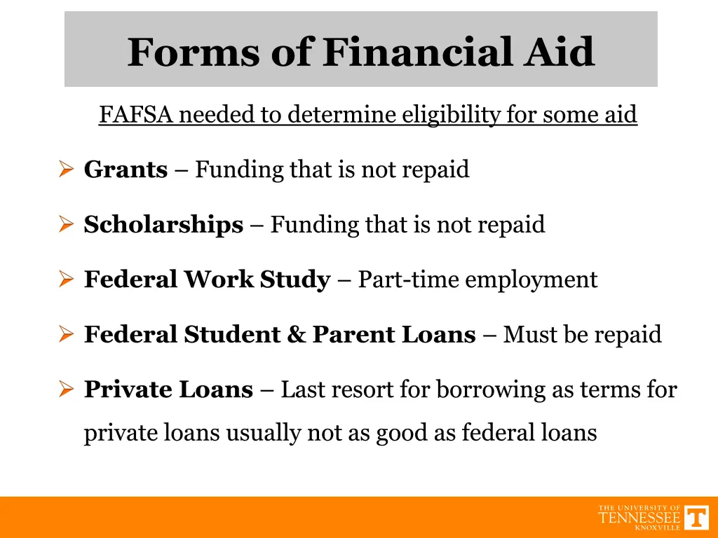 forms of financial aid