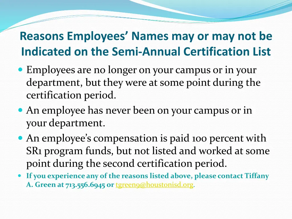 reasons employees names