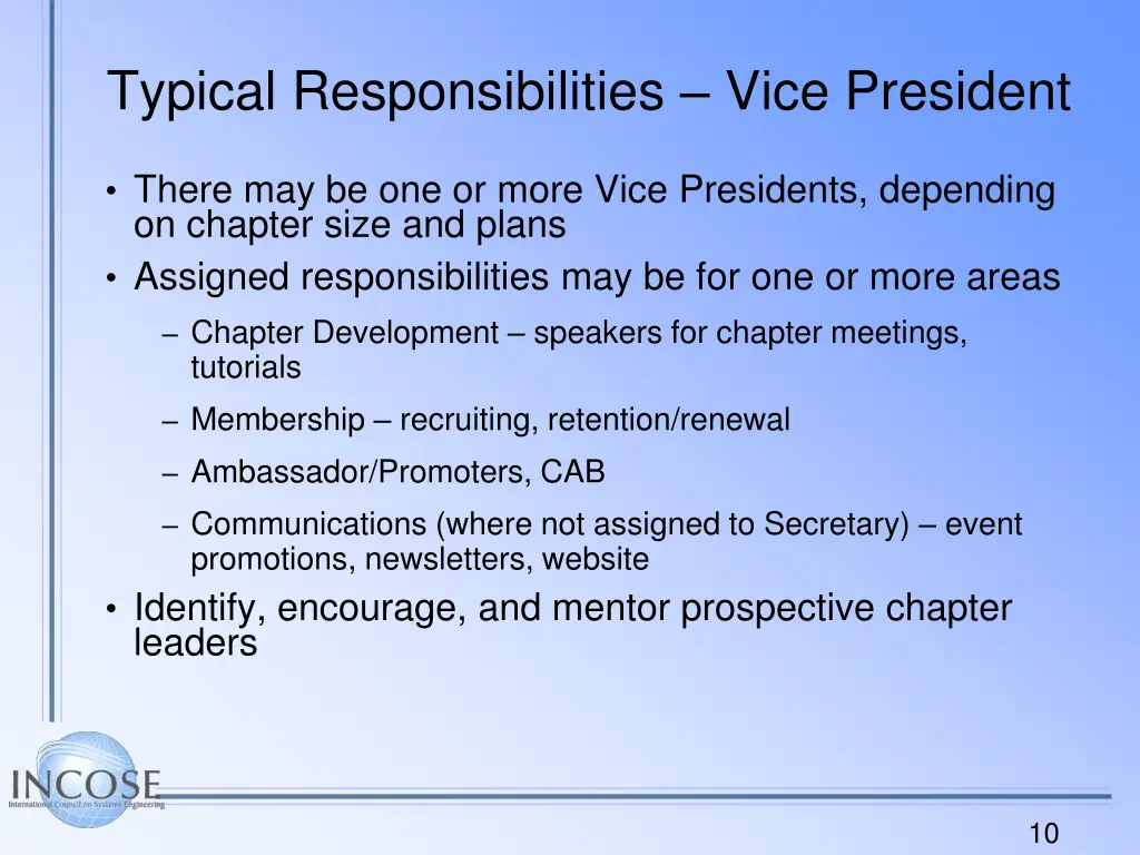 typical responsibilities vice president