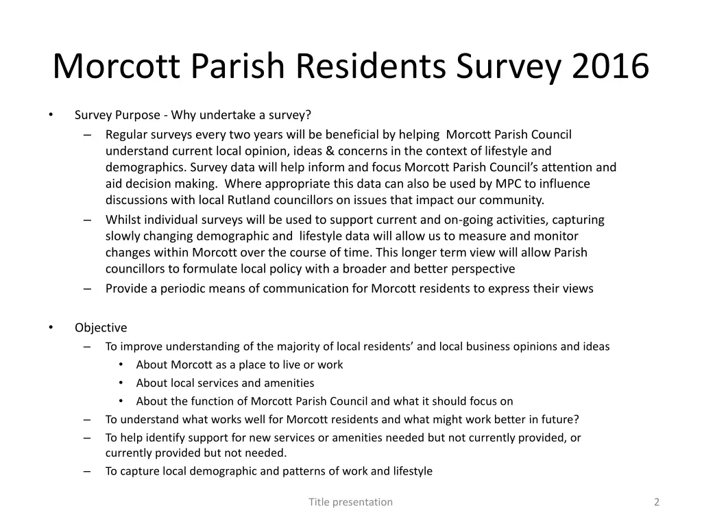 morcott parish residents survey 2016