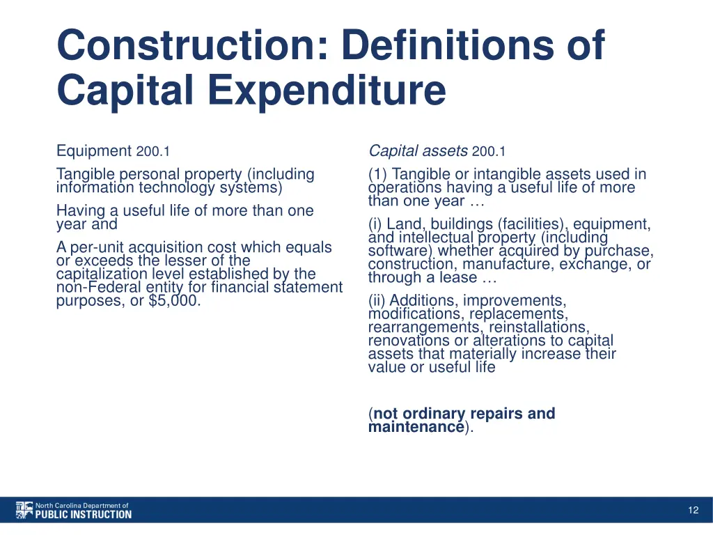 construction definitions of capital expenditure