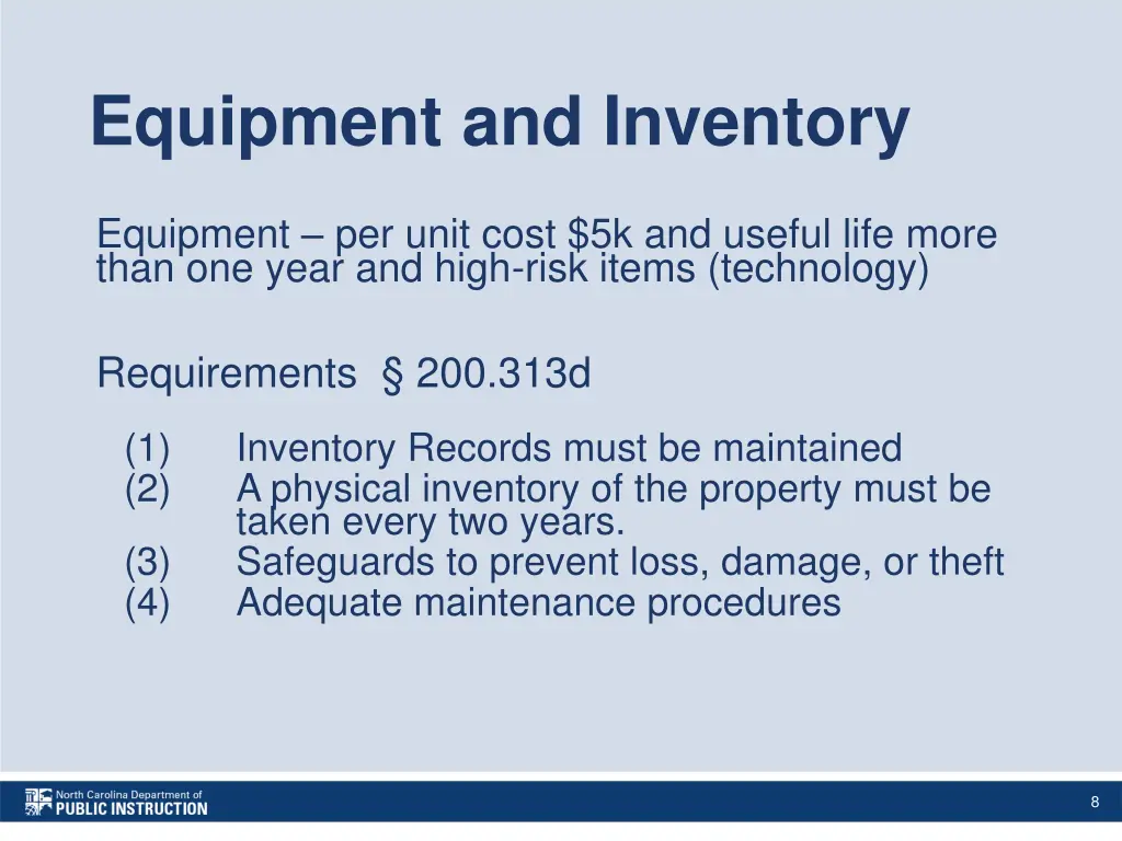 equipment and inventory