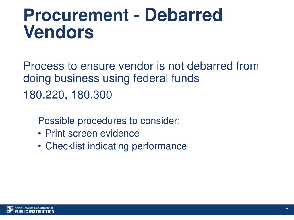 procurement debarred vendors