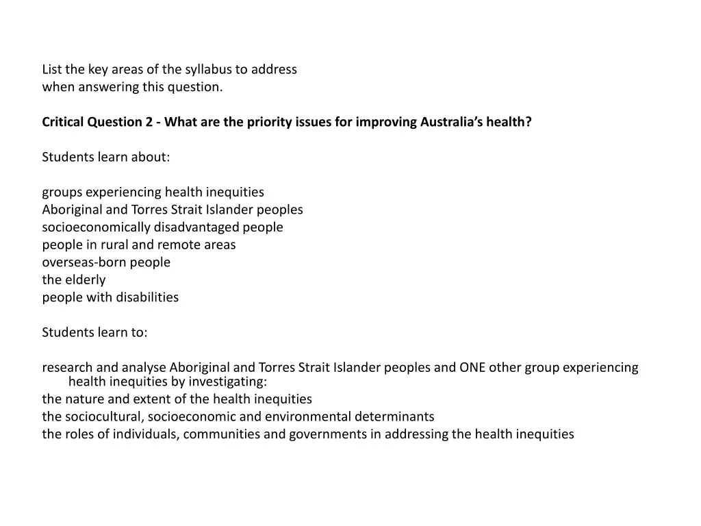 list the key areas of the syllabus to address