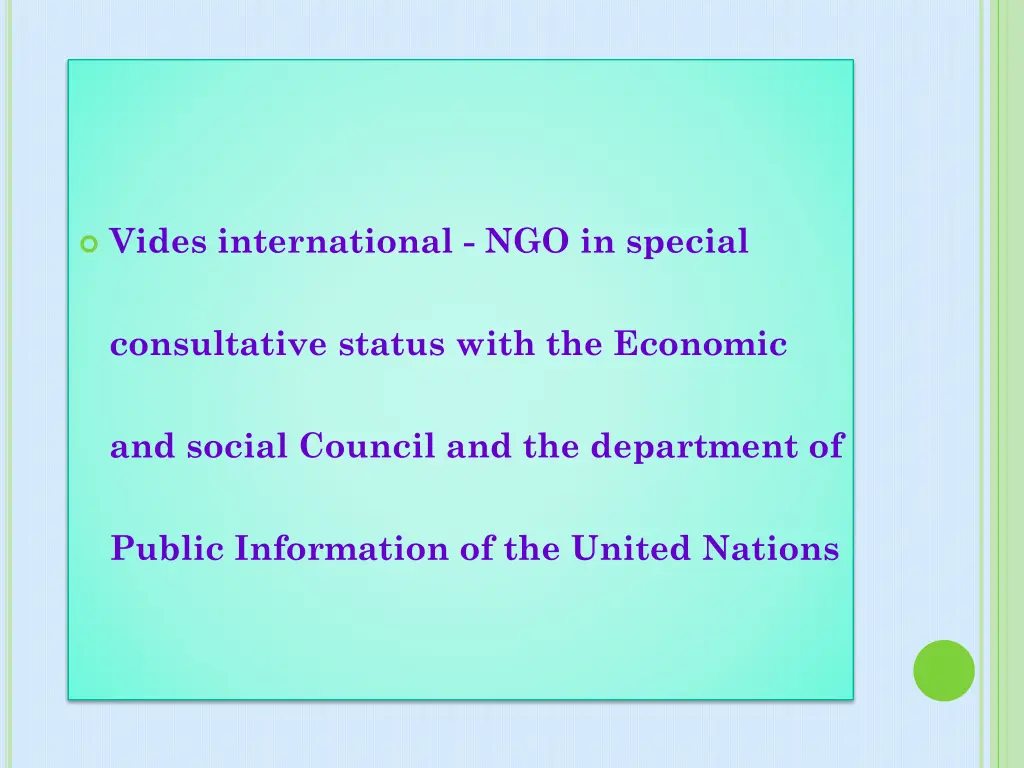 vides international ngo in special