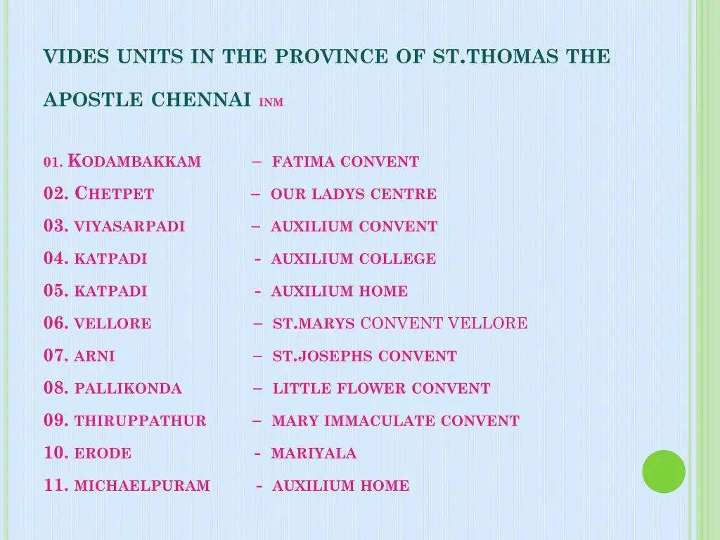 vides units in the province of st thomas the