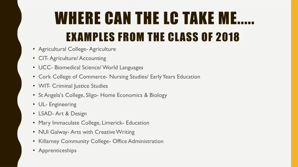 where can the lc take me examples from the class