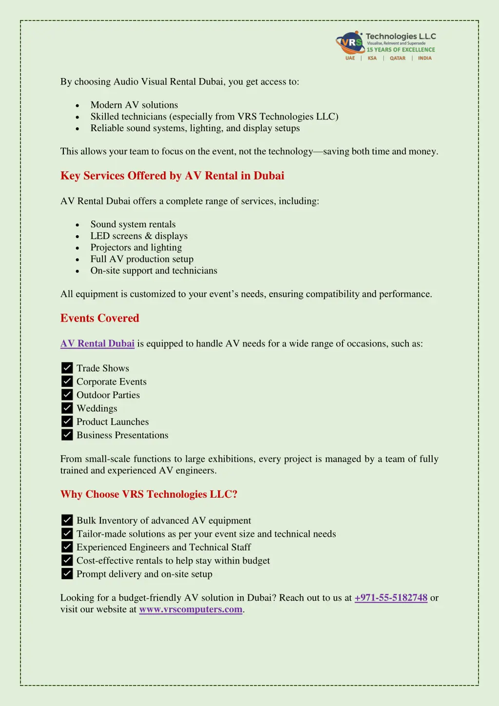 by choosing audio visual rental dubai