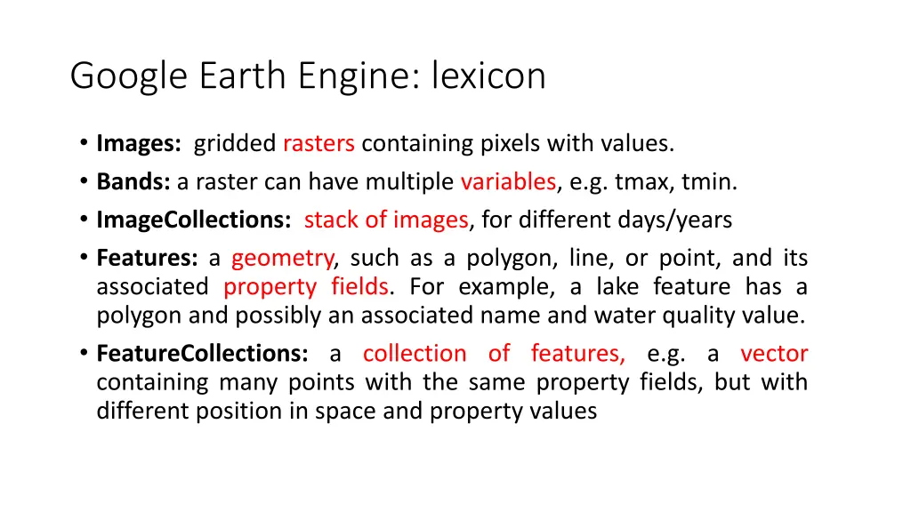 google earth engine lexicon