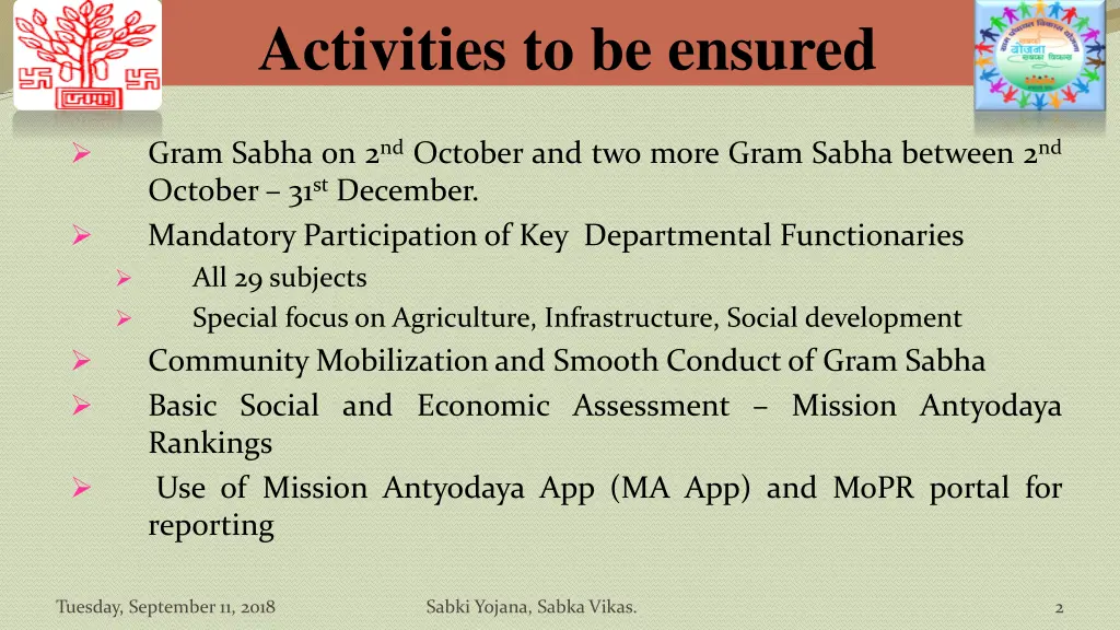 activities to be ensured