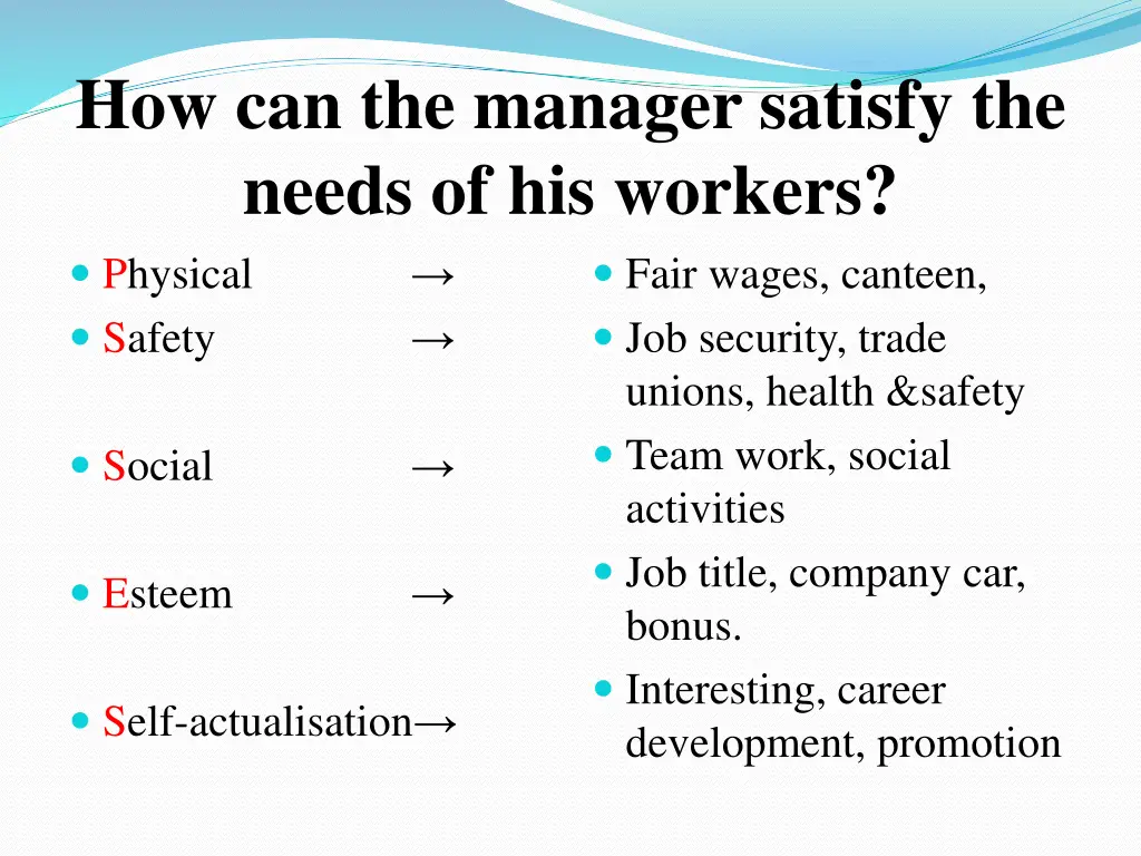 how can the manager satisfy the needs