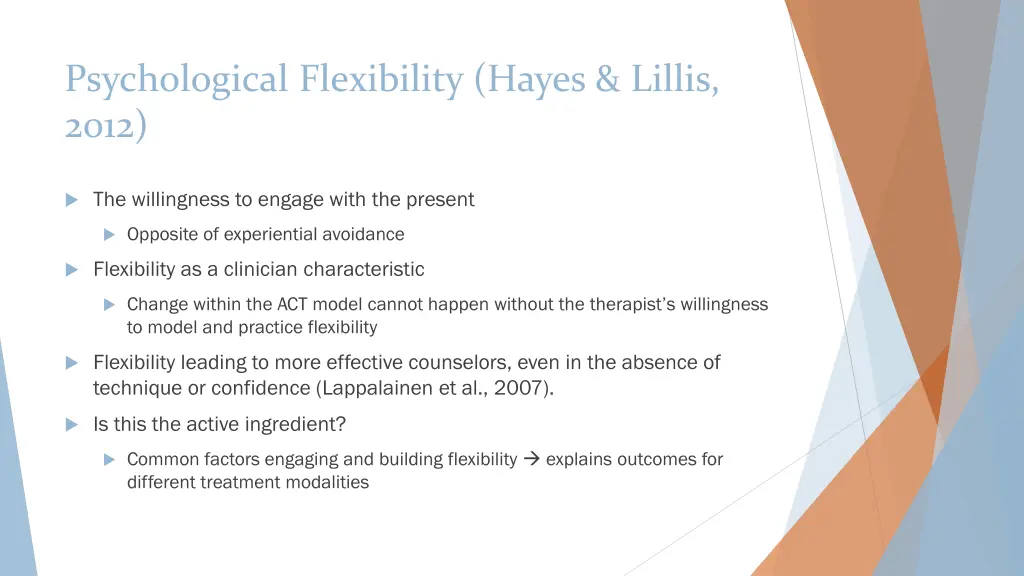 psychological flexibility hayes lillis 2012