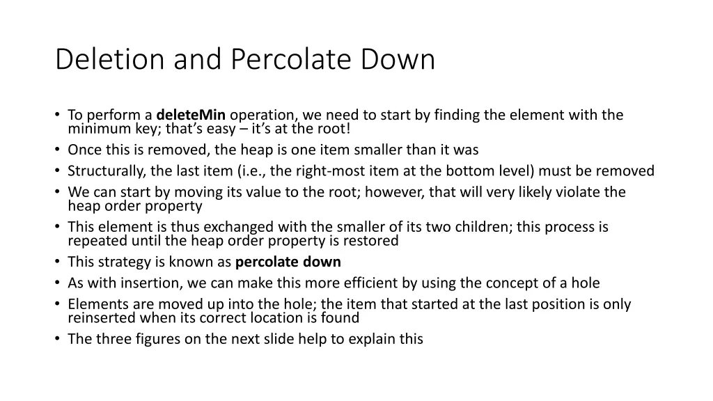 deletion and percolate down