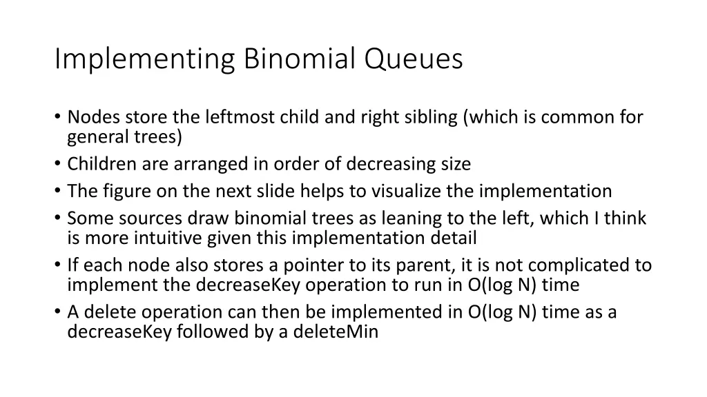 implementing binomial queues