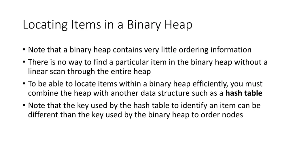 locating items in a binary heap