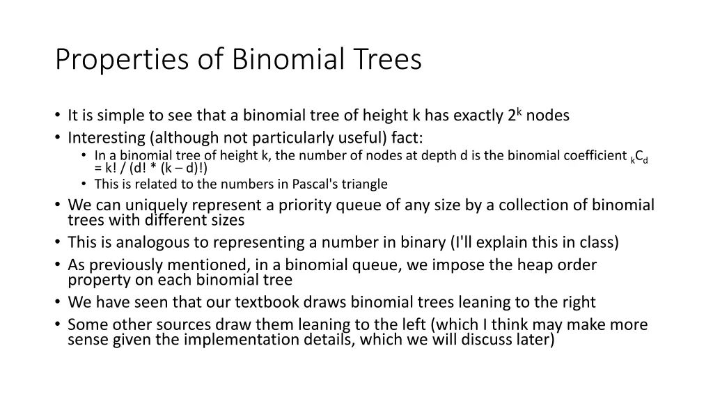properties of binomial trees