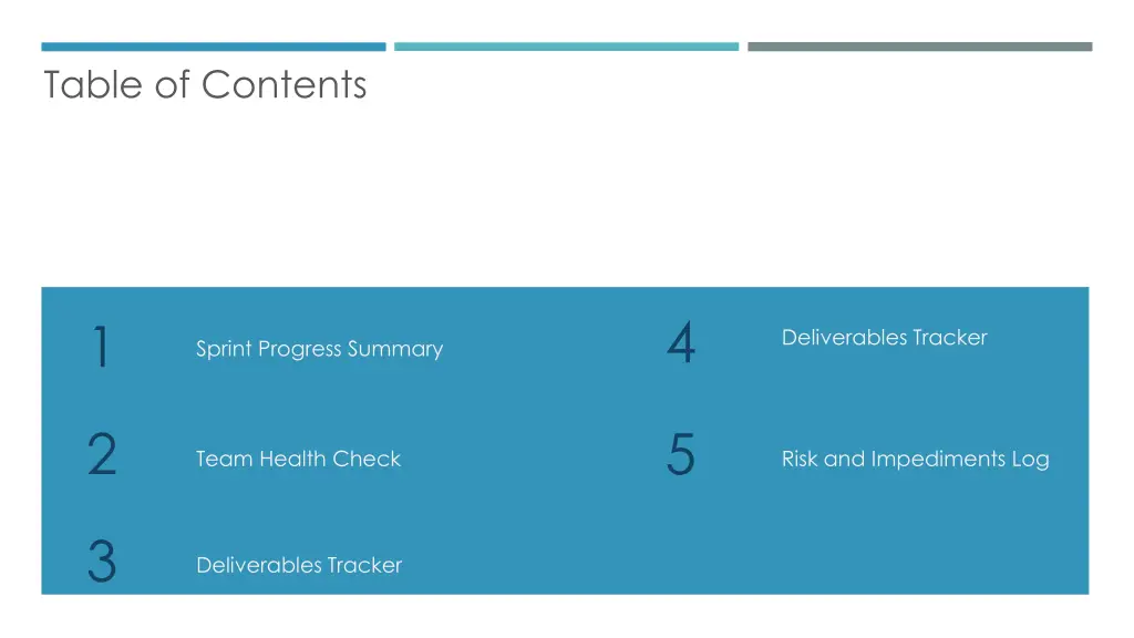 table of contents