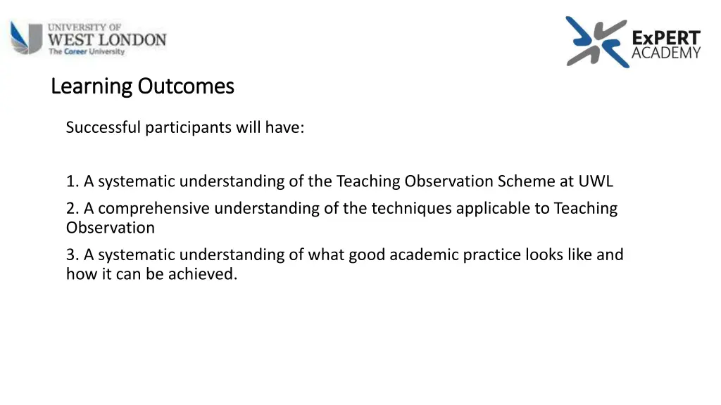 learning outcomes learning outcomes