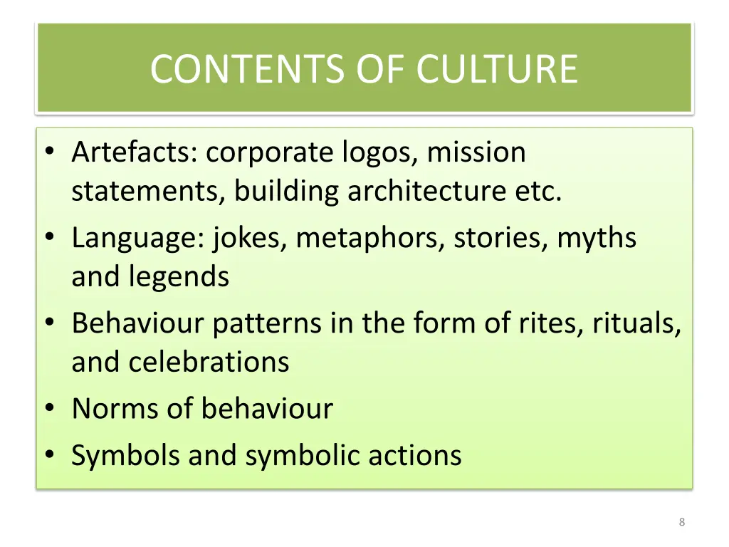 contents of culture