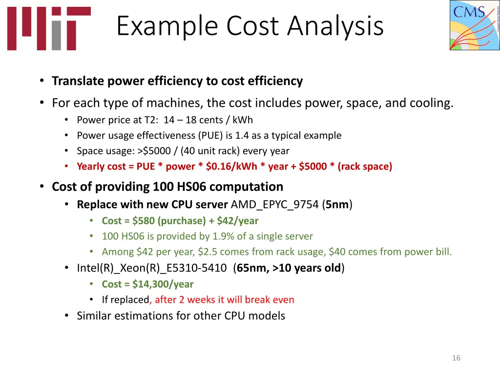 example cost analysis