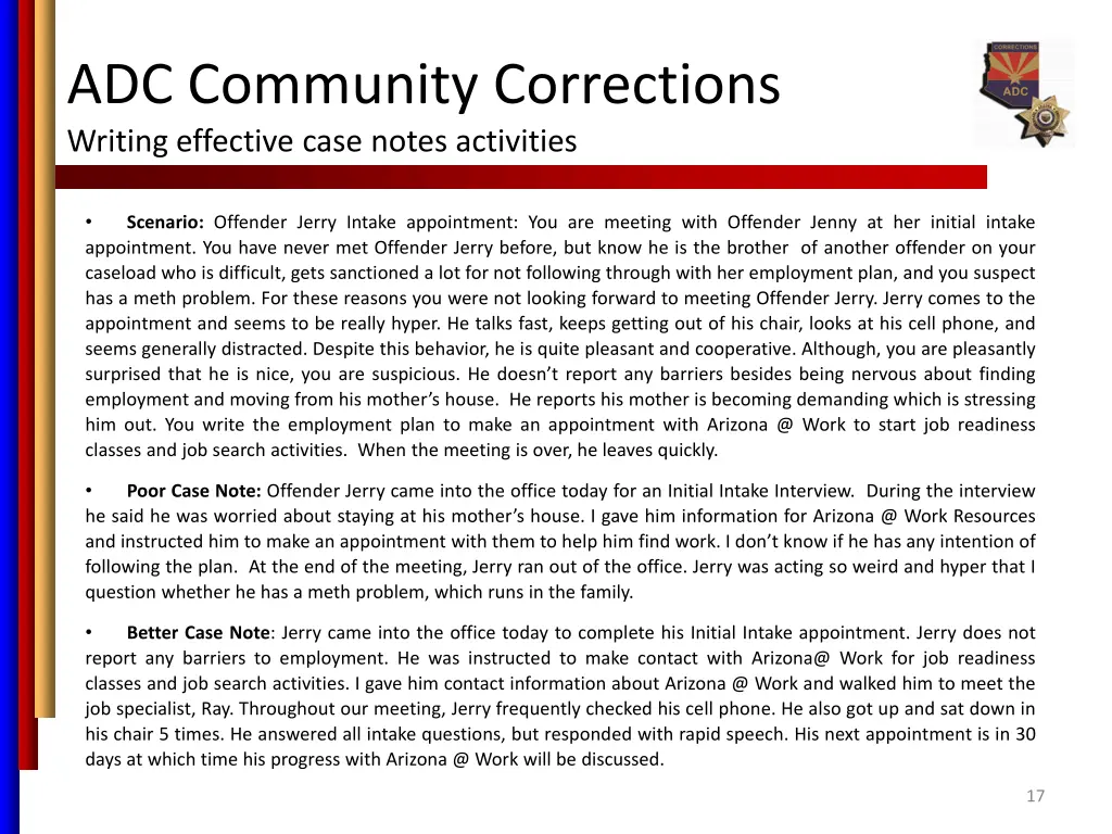 adc community corrections writing effective case 13