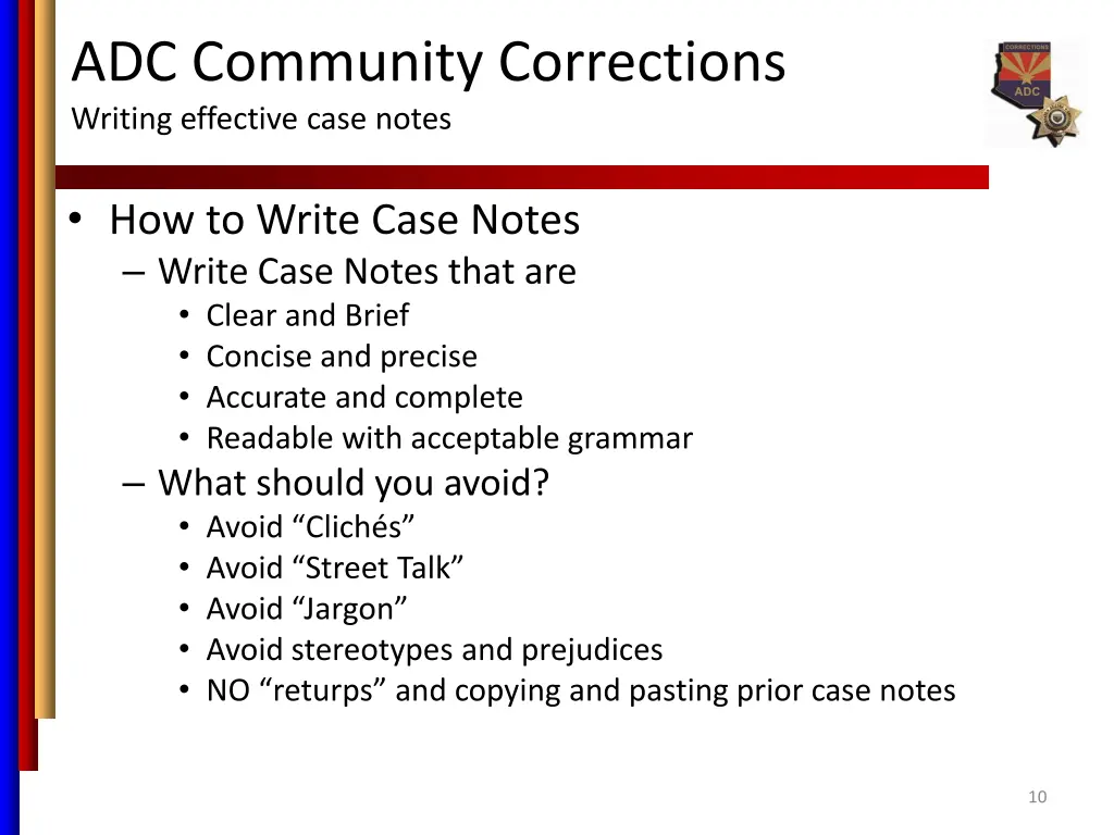 adc community corrections writing effective case 6