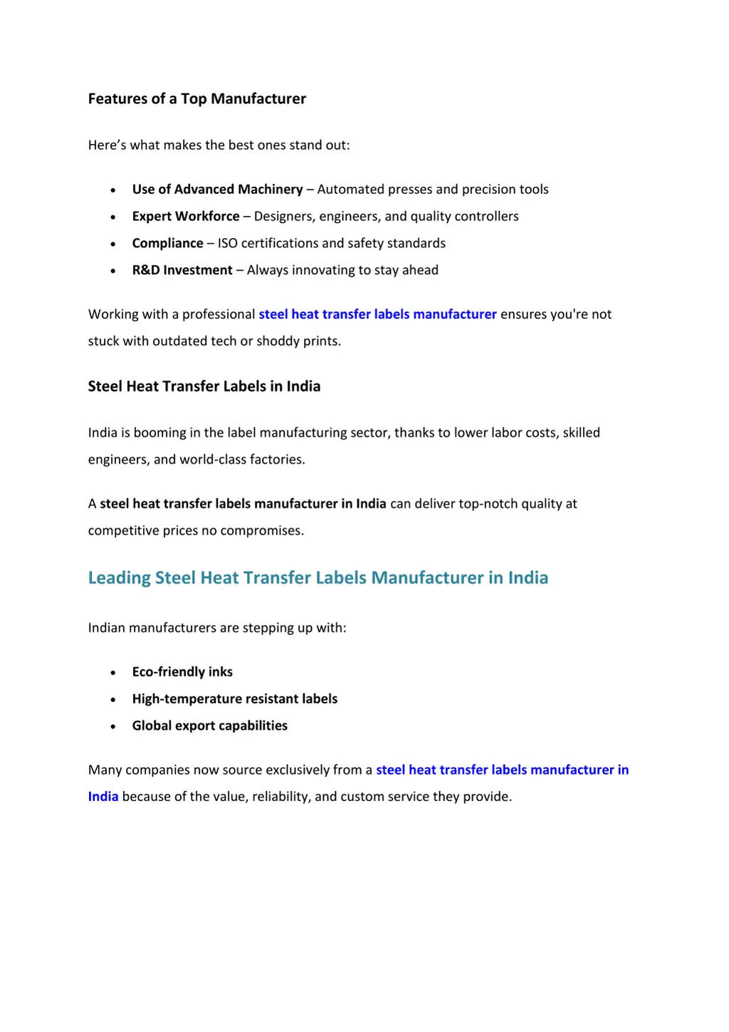 features of a top manufacturer