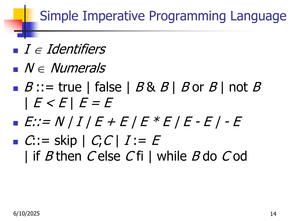 simple imperative programming language