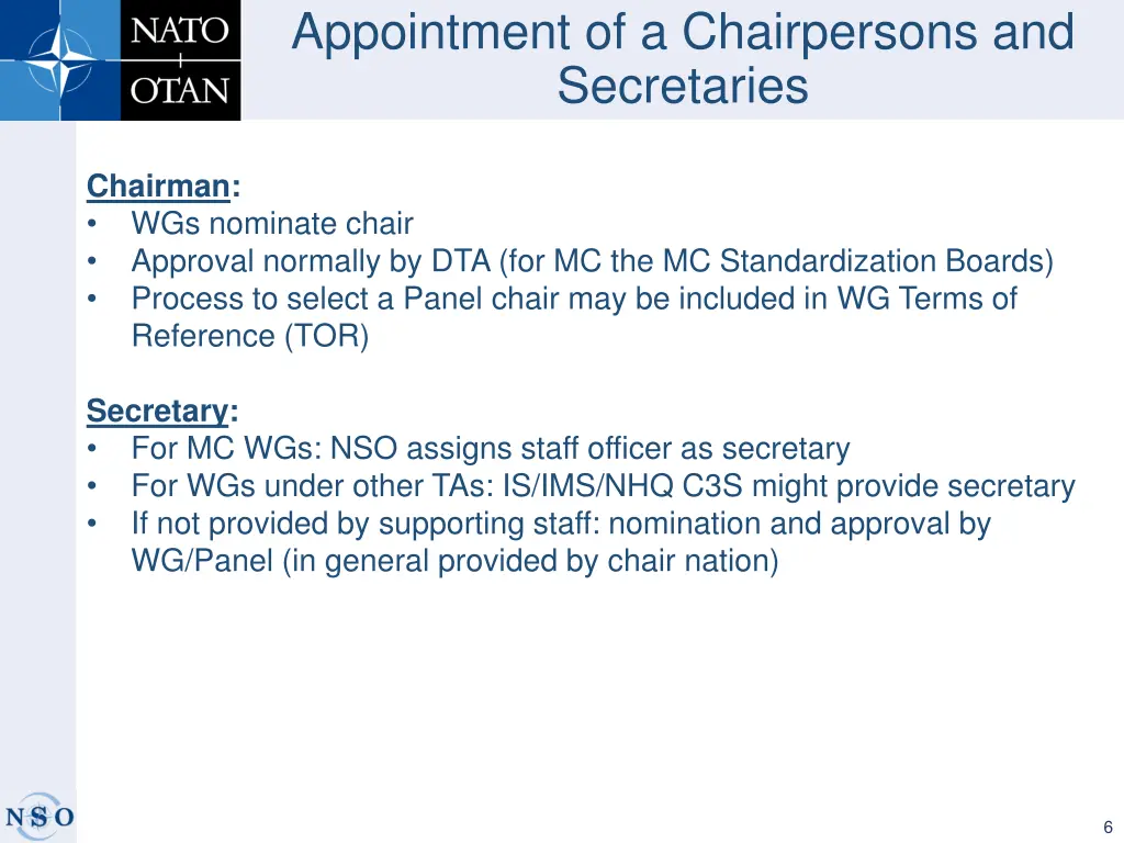 appointment of a chairpersons and secretaries
